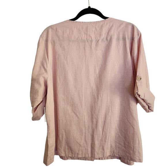 Liz Claiborne Linen Cotton Blend Roll Tab Sleeve Front Zip Top Size XL - Picture 2 of 11